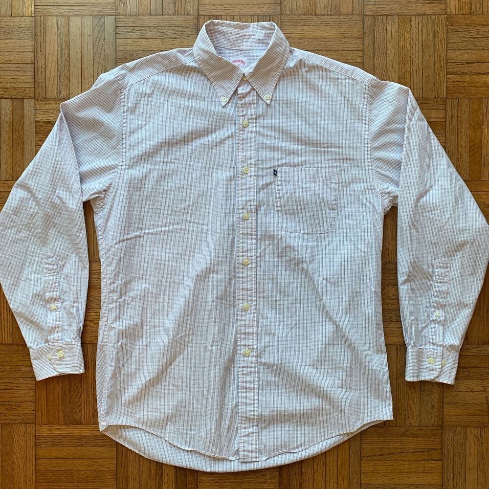 Men's Brooks Brothers White Blue Orange Shirt, M - Picture 2 of 7